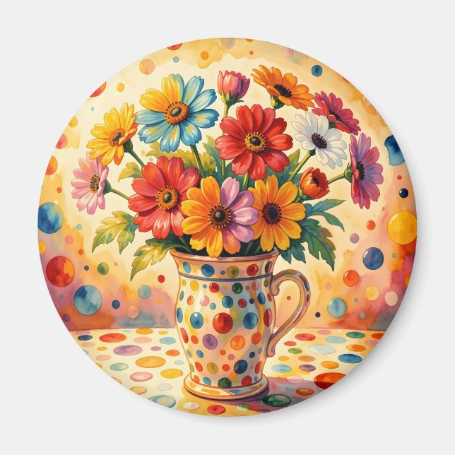 Lebendige Blumen, farbenfrohe Punkte, Magnet (Vorne)