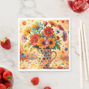 Lebendige Blumen, farbenfrohe Punkte, Serviette
