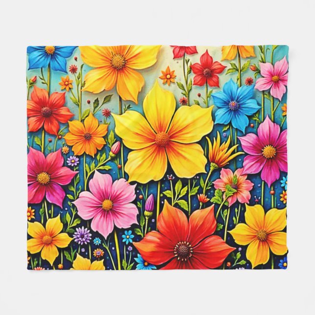 Lebendige Blumen: Garten der Freude Kunst Fleecedecke (Vorderseite (Horizontal))