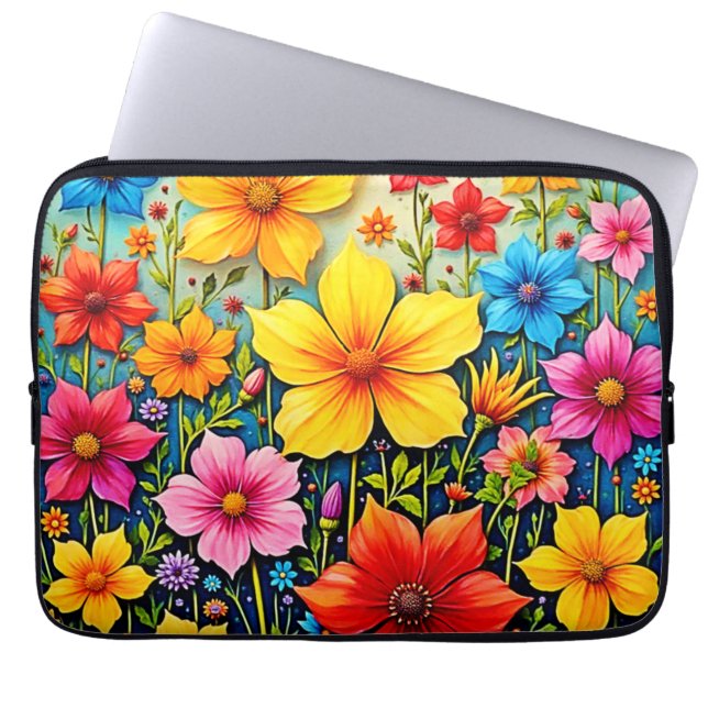 Lebendige Blumen: Garten der Freude Kunst Laptopschutzhülle (Vorderseite)