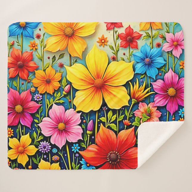 Lebendige Blumen: Garten der Freude Kunst Sherpadecke (Vorderseite (Horizontal))