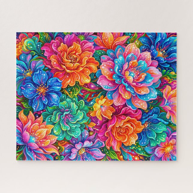 Lebendige Blumen Traumlandschaft – Psychedelischer Puzzle (Horizontal)