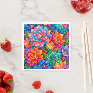 Lebendige Blumen Traumlandschaft – Psychedelischer Serviette
