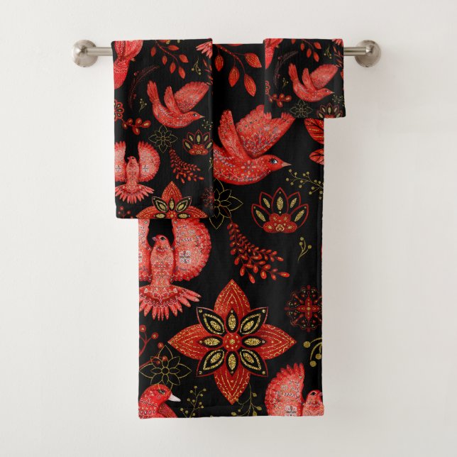 Lebendige Blumen- und Blattmusterdesigns Badhandtuch Set (Insitu)