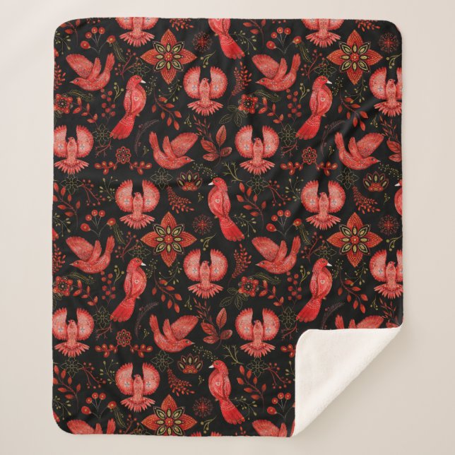 Lebendige Blumen- und Blattmusterdesigns Sherpadecke (Vorderseite)