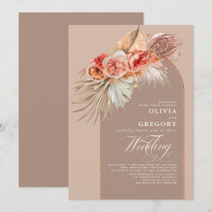 Lebendige Blumen und Pampasgras Boho-Hochzeit Einladung