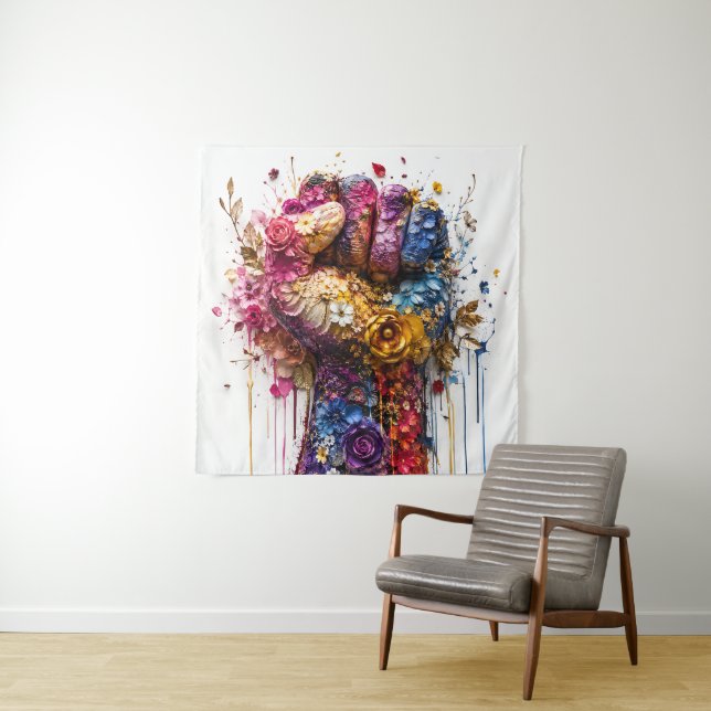 Lebendige Blumenfaust-Kunst: Stärke und Widerstand Wandteppich (Beispiel)