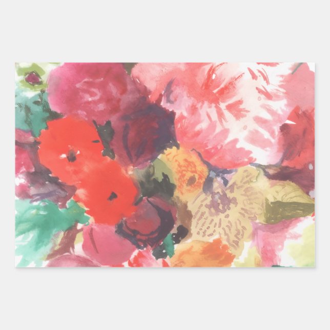 Lebendige Blumenstrauß-Verpackungspapierblatt Geschenkpapier Set (Vorderseite)