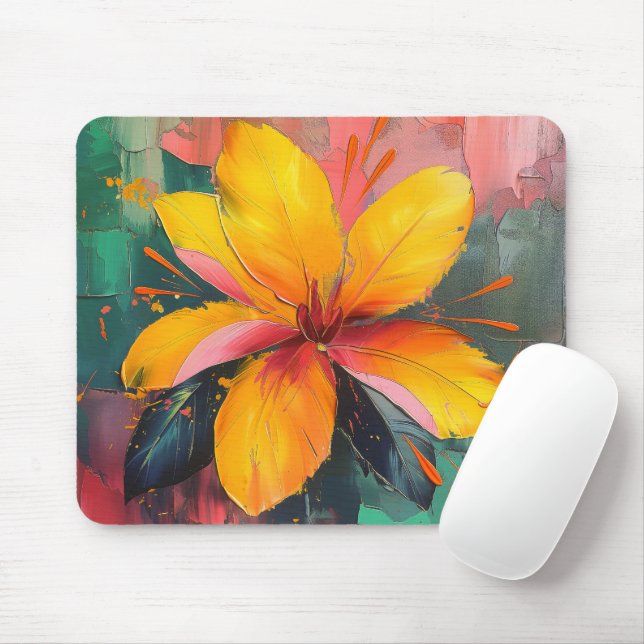 Lebendige Blüte – Abstrakte Florale Explosionskuns Mousepad (Mit Mouse)