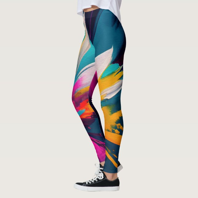 Lebendige Blüte – Explosive abstrakte Blumenenergi Leggings (Links)
