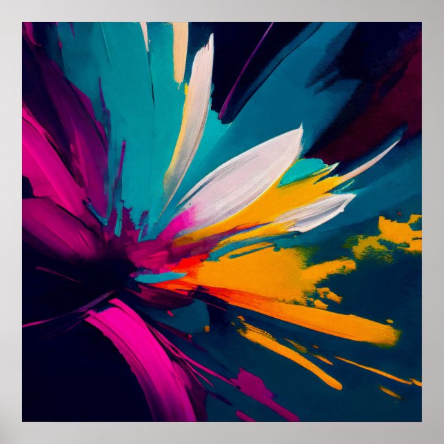 Lebendige Blüte – Explosive abstrakte Blumenenergi Poster (Vorne)