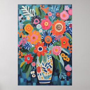 Lebendige Blüten Stillleben inspiriert von Matisse Poster