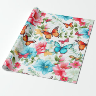 Lebendige Blüten und Schmetterlinge Geschenkpapier