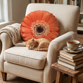Lebendige Blütenblume - Orange Gerbera-Daisy Rundes Kissen