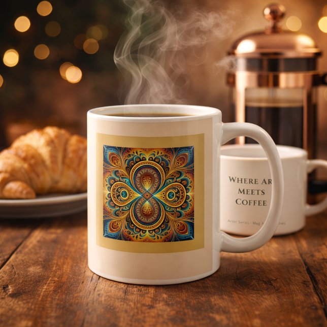 Lebendige Boho-Fraktal-Mandala-Kunst Kaffeetasse (Von Creator hochgeladen)