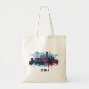 Lebendige Boston-Skyline Wasserfarbspritzer Tragetasche