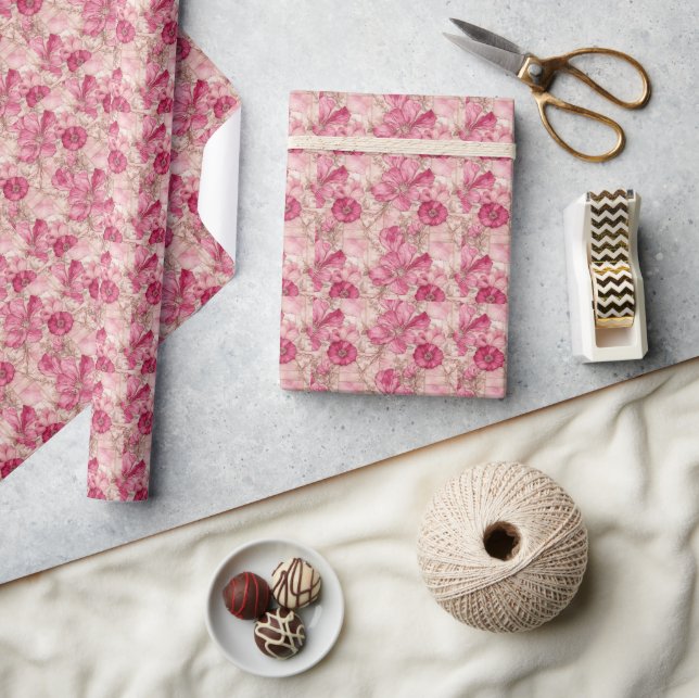 Lebendige botanische Kunst Sommer-Blütenmuster Geschenkpapier (Kunsthandwerk)