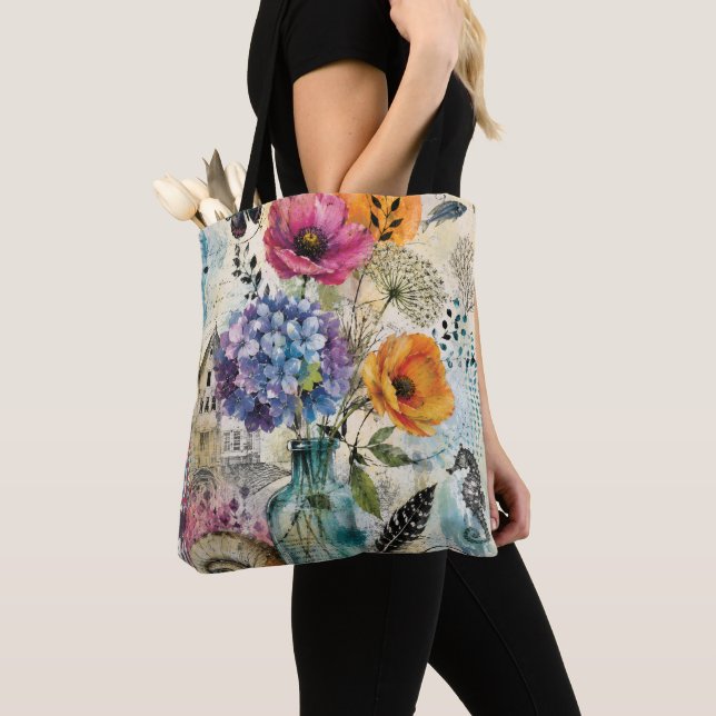 Lebendige botanische Mixed-Media-Collage-Kunst (Von Nahem)