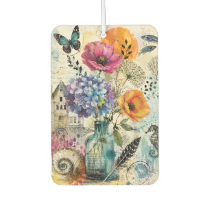 Lebendige botanische Mixed-Media-Collage-Kunst Autolufterfrischer