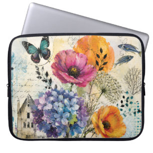 Lebendige botanische Mixed-Media-Collage-Kunst Laptopschutzhülle