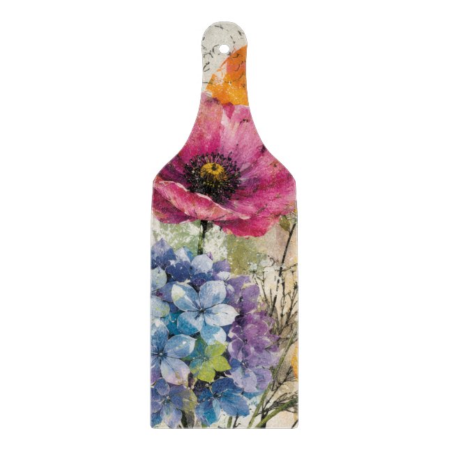 Lebendige botanische Mixed-Media-Collage-Kunst Schneidebrett (Vorderseite)