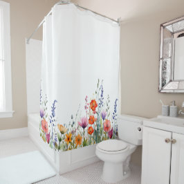 Lebendige Bunte Aquarell-Wildblumen  Duschvorhang