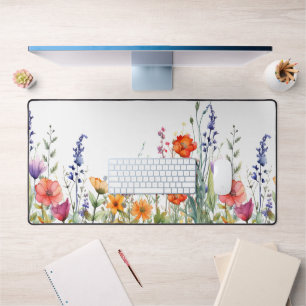 Lebendige Bunte Aquarell-Wildblumen Schreibtischunterlage