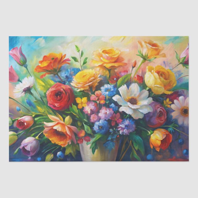 Lebendige Bunte Frühlingsblumen Decoupage Seidenpapier (Vorderseite)