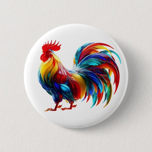 Lebendige Bunte Hahn Kunst Button (Vorderseite)