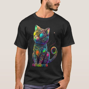 Lebendige Bunte Katze 3D Abstrakte Vektor-Katze 3 T-Shirt