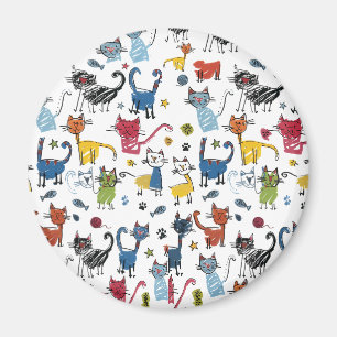 Lebendige Bunte Katzen Handgezeichnetes Kätzchen Magnet