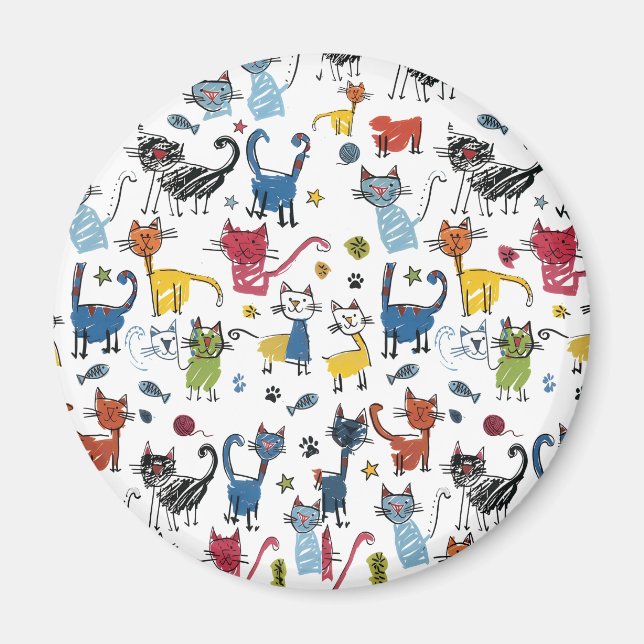 Lebendige Bunte Katzen Handgezeichnetes Kätzchen Magnet (Vorne)