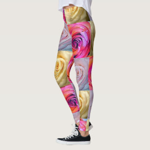 Lebendige Bunte Rosen-Foto-Raster-Druck-Leggings Leggings