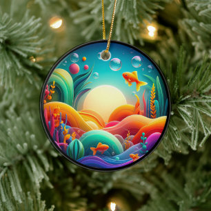 Lebendige Buntglas-Abstraktion Goldfisch Keramik Ornament