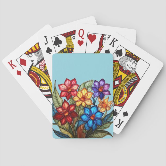 Lebendige Buntglas-Blumenstrauß-Illustration Spielkarten (Rückseite)