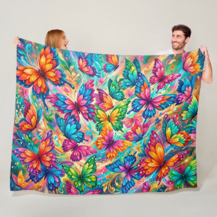 Lebendige Butterfly-Traumlandschaft – Tropischer B Fleecedecke