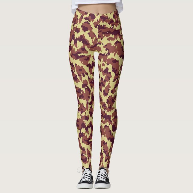 Lebendige Camouflage Doodle Retro Schwarz und Rot  Leggings (Vorderseite)