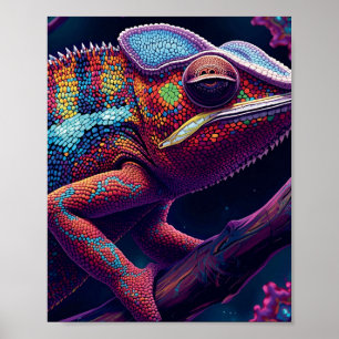 Lebendige Chamäleon-Wandkunst – Farbiger Reptil Poster