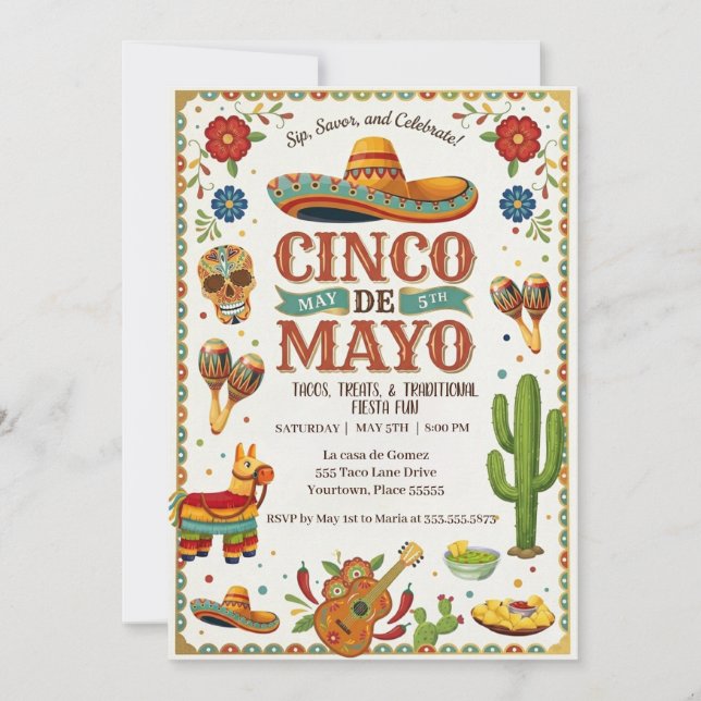 Lebendige Cinco De Mayo-Feierparty-Einladung Einladung (Vorderseite)