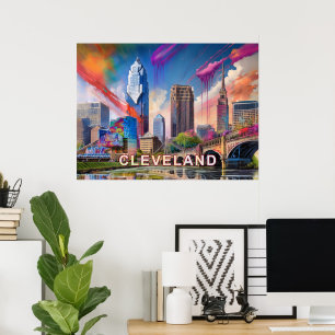 Lebendige Cleveland Ohio Skyline Abstrakte Kunst Poster