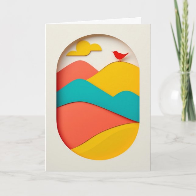 Lebendige Collage Berge Vogel Karte (Vorderseite)