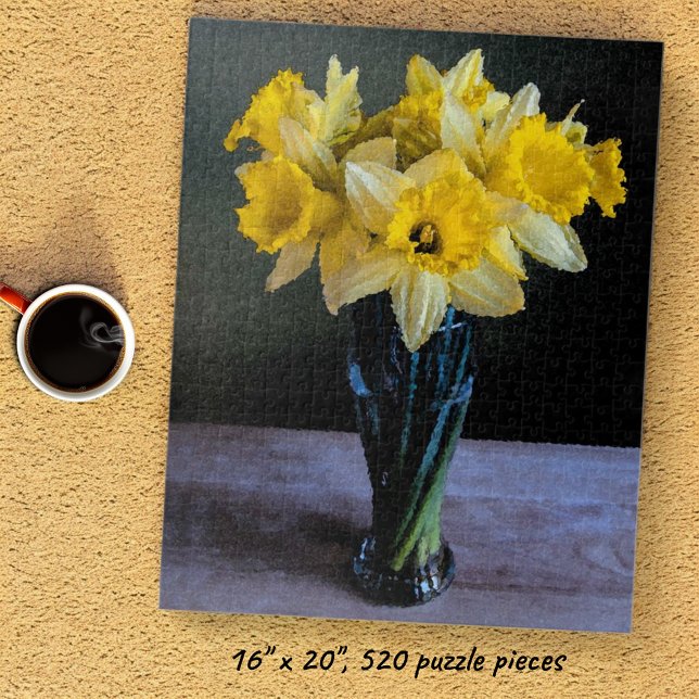 Lebendige Daffodien noch Lebensraum Wasserfarbe Puzzle (Daffodils in a vase completed jigsaw puzzle)