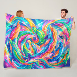 Lebendige Delfin-Traumlandschaft – Psychedelischer Fleecedecke