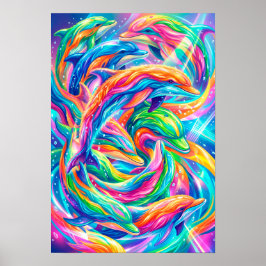 Lebendige Delfin-Traumlandschaft – psychedelisches Poster