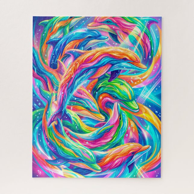 Lebendige Delfintraumlandschaft – Psychedelischer  Puzzle (Vertikal)