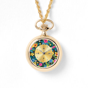 Lebendige Ditsy-Blumen Blumenmuster-Design-43785 Armbanduhr