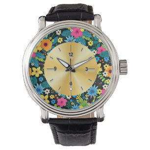 Lebendige Ditsy-Blumen Blumenmuster Design-43785 Armbanduhr