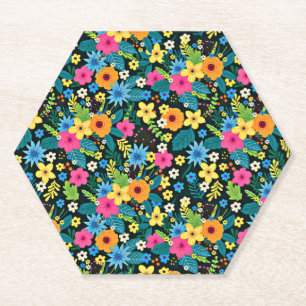 Lebendige Ditsy-Blumen Blumenmuster Design-43785 Untersetzer
