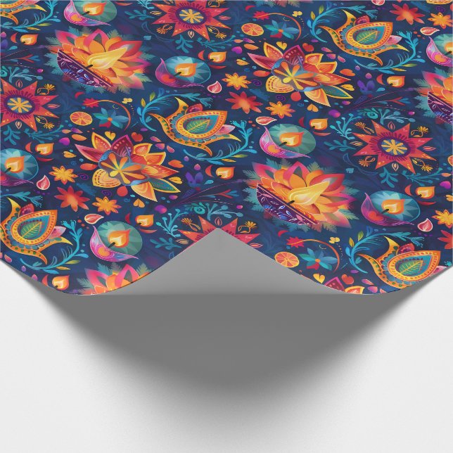Lebendige Diwali mit Diya-Lampe Geschenkpapier (Ecke)