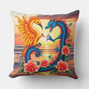 Lebendige Dragon- und Phönix-Kunst mit Blumen Kissen
